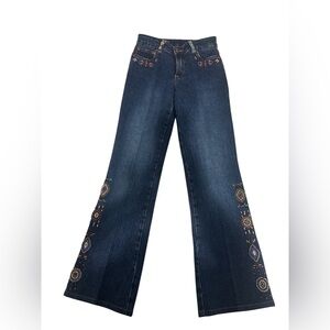 Embroidered Indigo Flare Jeans